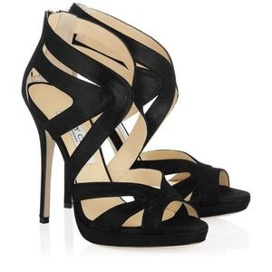 Jimmy Choo Black Shimmer Suede Platform Sandal